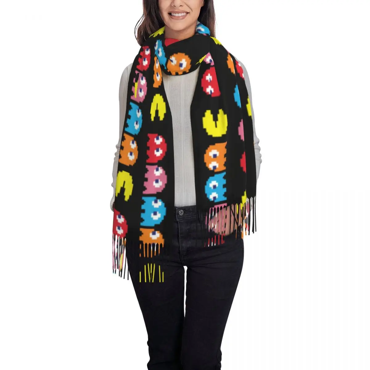 Маленький монстр есть фасоли шаль женский зимний длинный мягкий шарф Pakkuman ретро