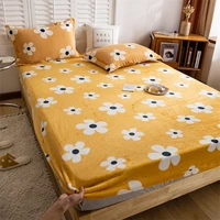 winter flannel warm soft fitted sheets dust cover protector universal mattress cover thicken stripes flowers print bed sheet