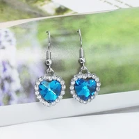 2022 titanic classic ocean peach heart pendant korean fashion colorful peach heart crystal zircon earrings for women wholesale