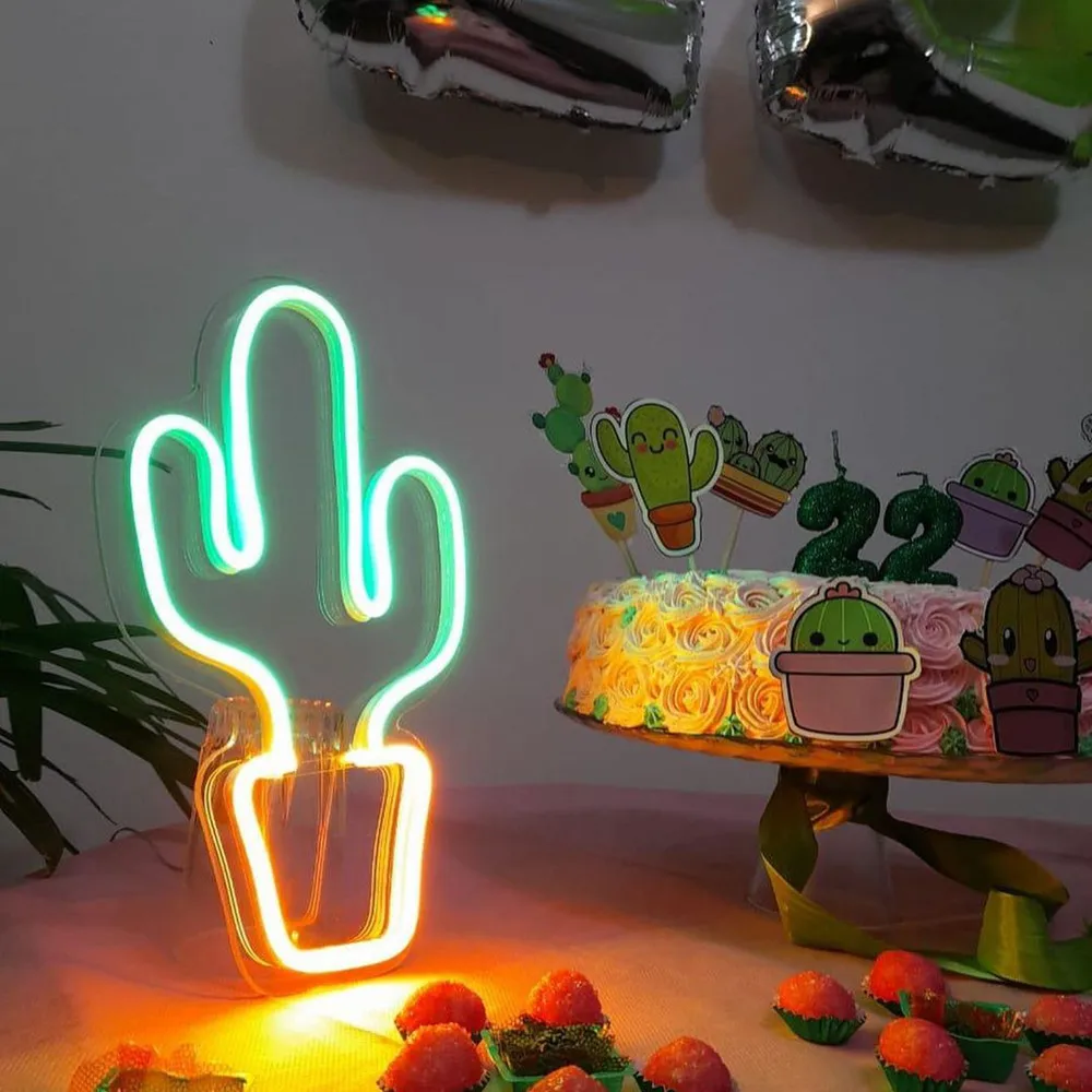 Neon Sign Custom Letters Family Happy Birthday Party Wall Decoration Flex Led Luminous Light Number Custom Led Cactus Neon Sign