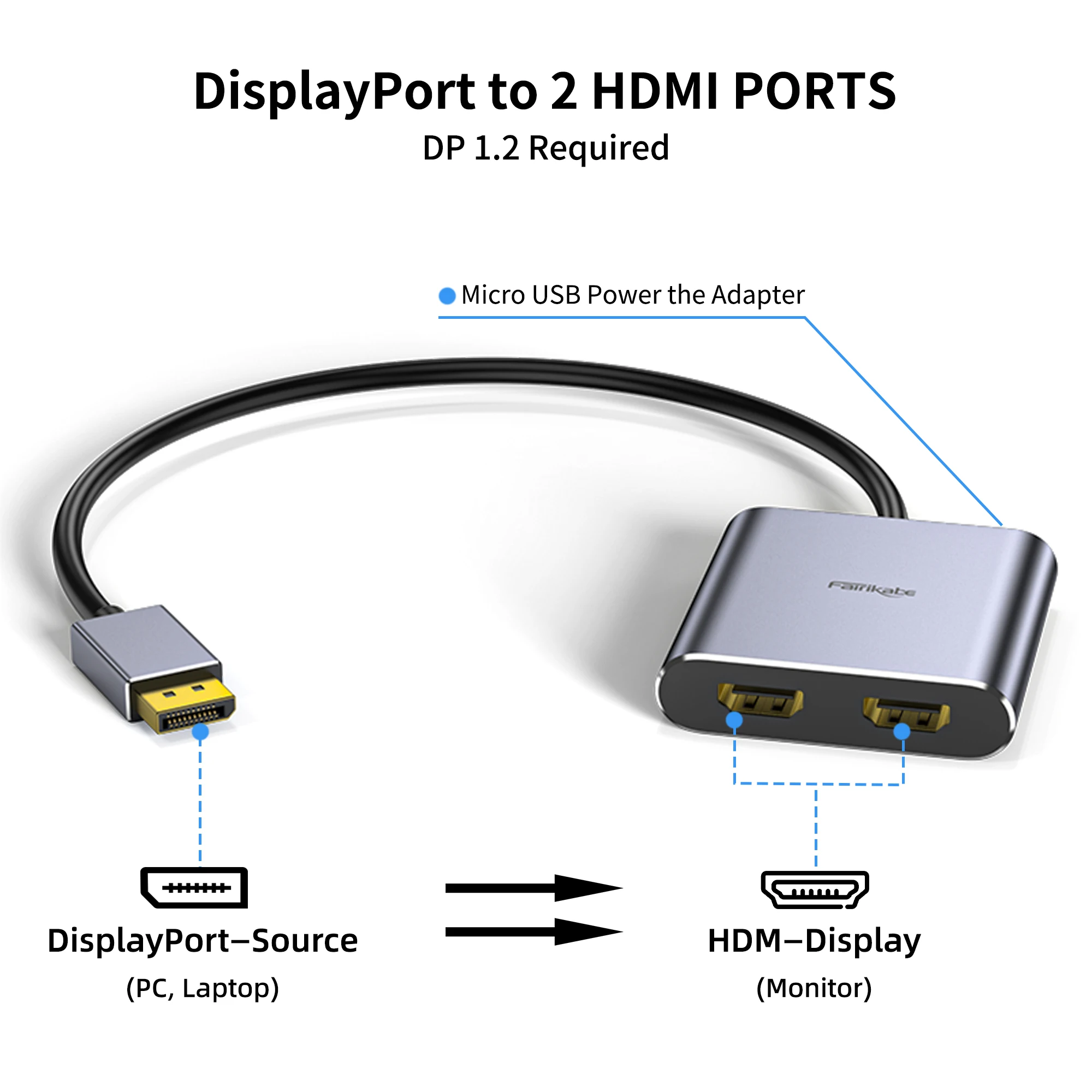 Fa/100abe DP к двойному разветвителю HDMI для 2 мониторов 4K при 60 Гц Displayport