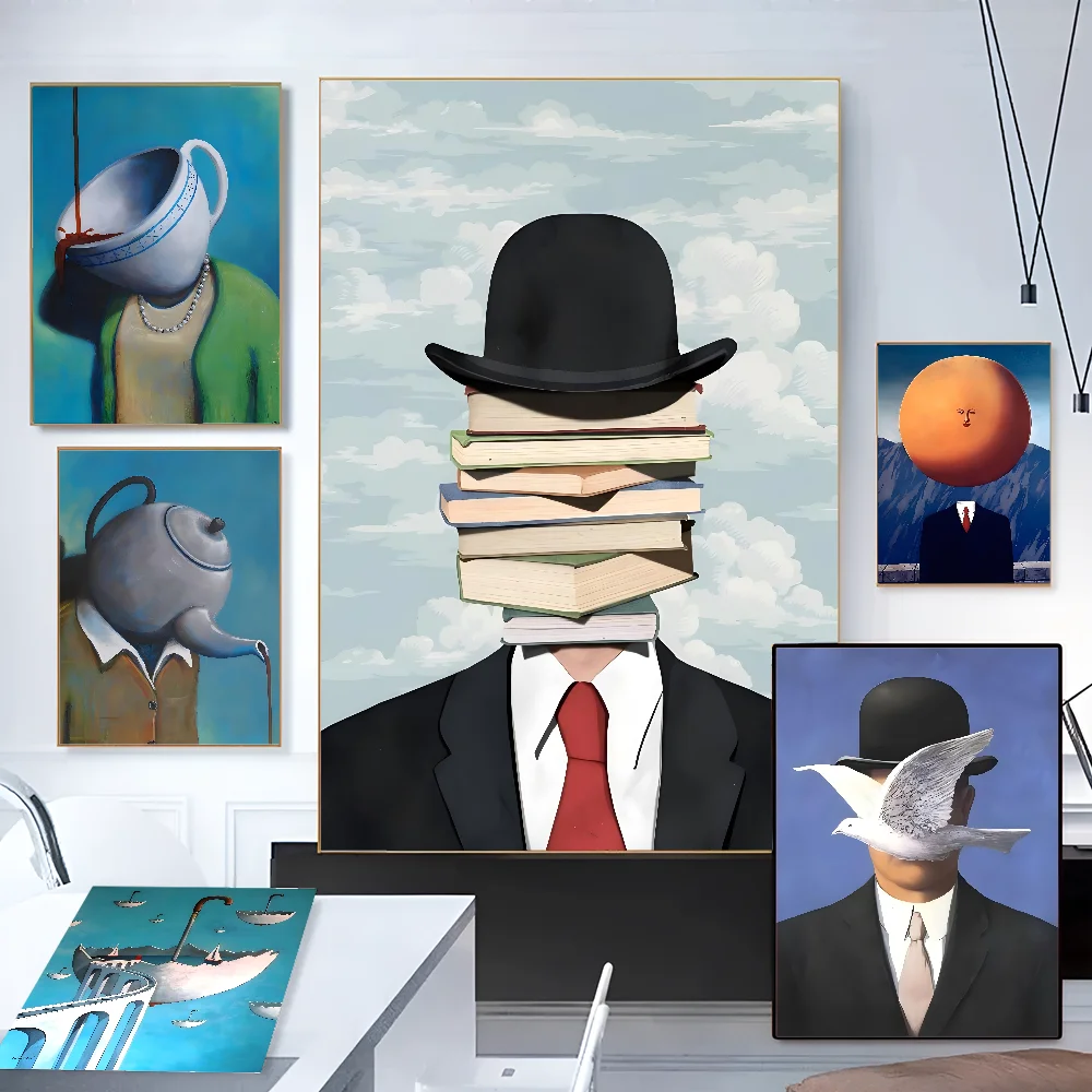 Abstract Canvas Painting Rene Magritte Son Of Man Poster Paper Print Home Living Room Entrance Bar Cafe Art Decoration