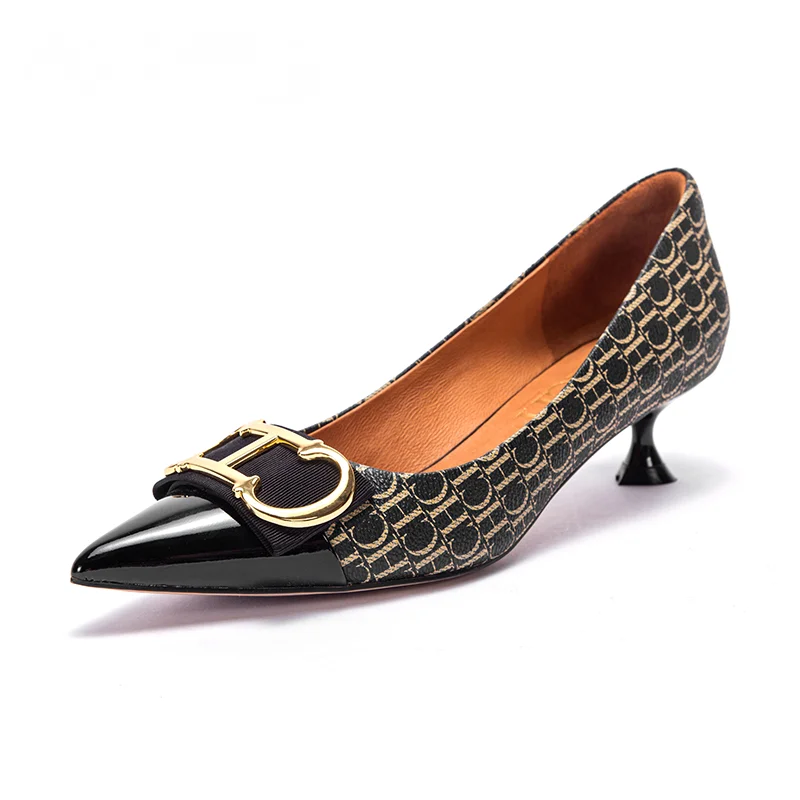 

2023 Luxury Brand Classics Women Pumps Fashion Dress Metal Buckle High Heels Party Stilettos Ladies Pointed Toe High Heels