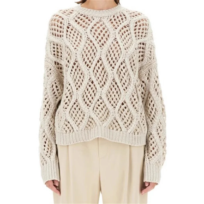 Женский свитер Новинка осени 2024 Модный Блестящий декоративный Топ с длинным