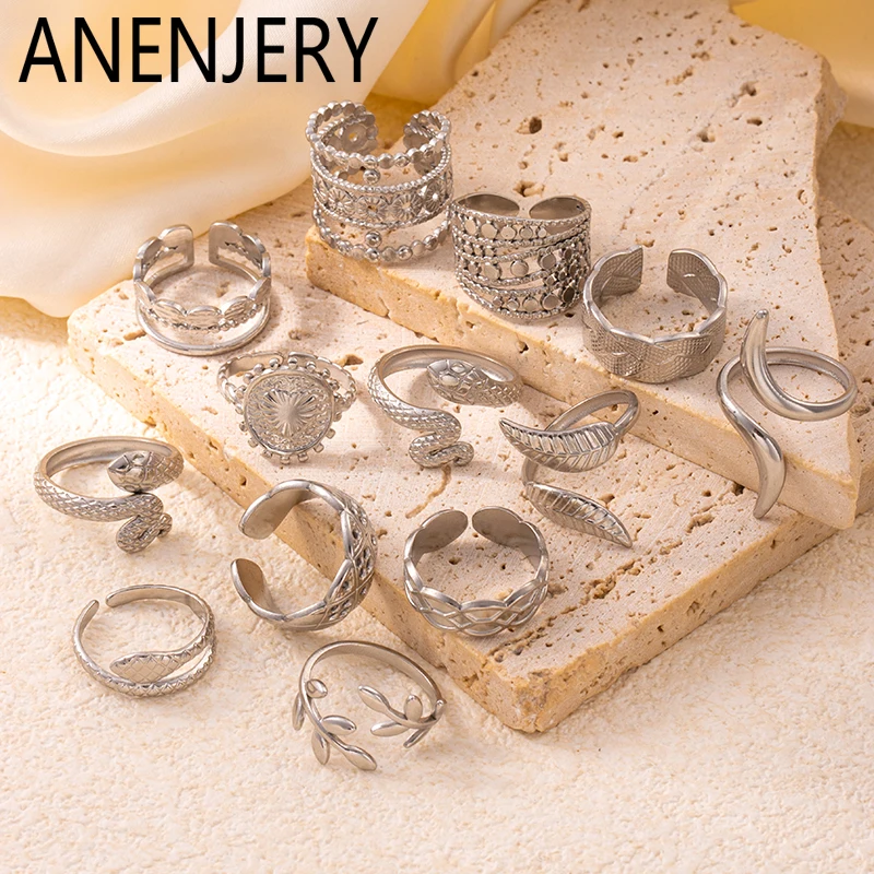 Женское и мужское кольцо из нержавеющей стали 316L с листьями искаженной змеи