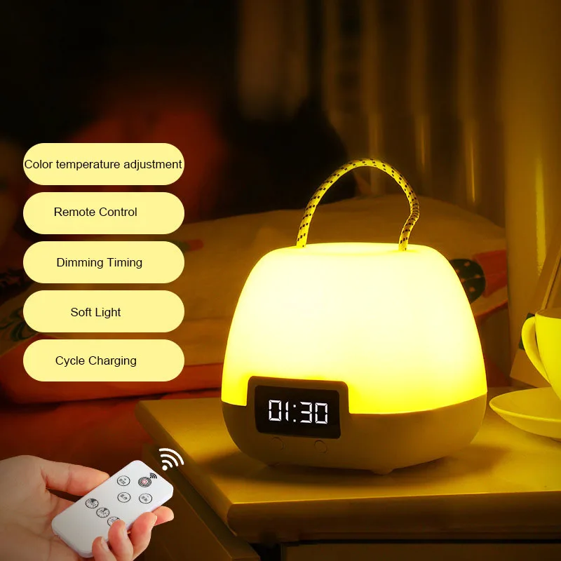 Remote Control Night Light Creative Treasure Mom Night Feeding Clock Lamp Bedroom Bedside Lamp USB Rechargeable Lamps