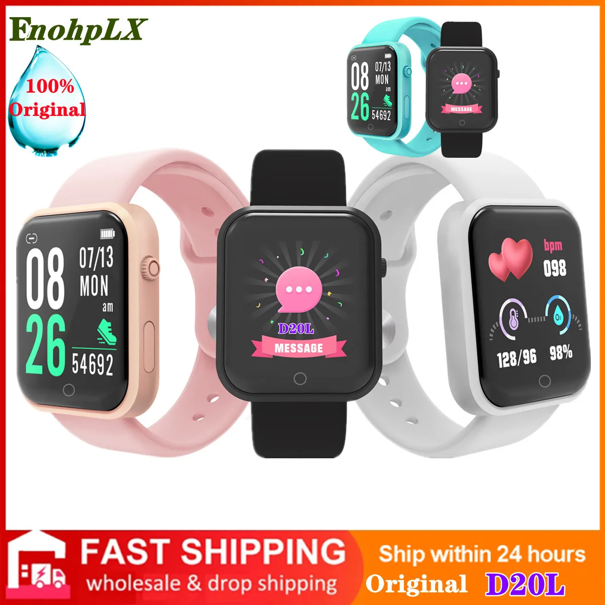 

2022 New D20L Sport Smartwatch Men Women Blue Tooth Heart Rate Blood Pressure Blood Oxygen Monitor Smart Watch For Android IOS