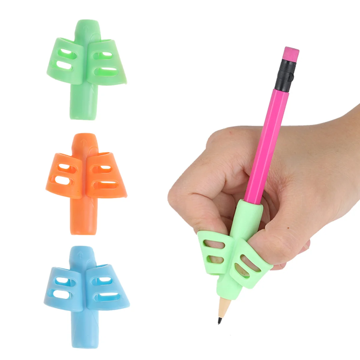

6pcs Silicone Double Fingers Pen Holder Writing Trainer Aid Aid Grip Writing Posture Corrector Tool for Kids Preschoolers