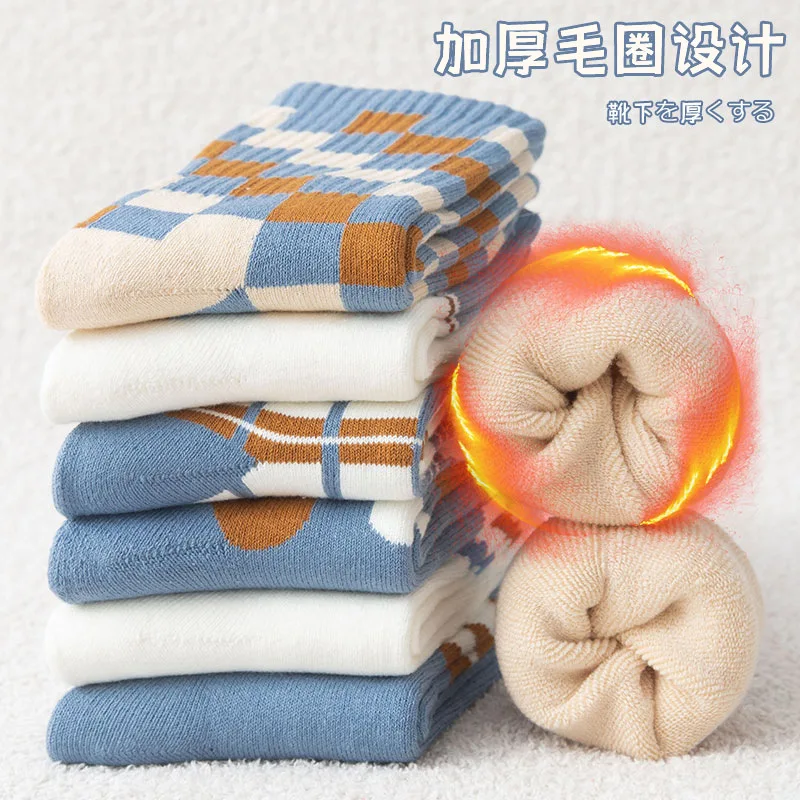 

Утолщенные Носки женские осенне-зимние носки средней длины из чистого хлопка Ins Tide зимние женские теплые чулки плюс бархатные чулки