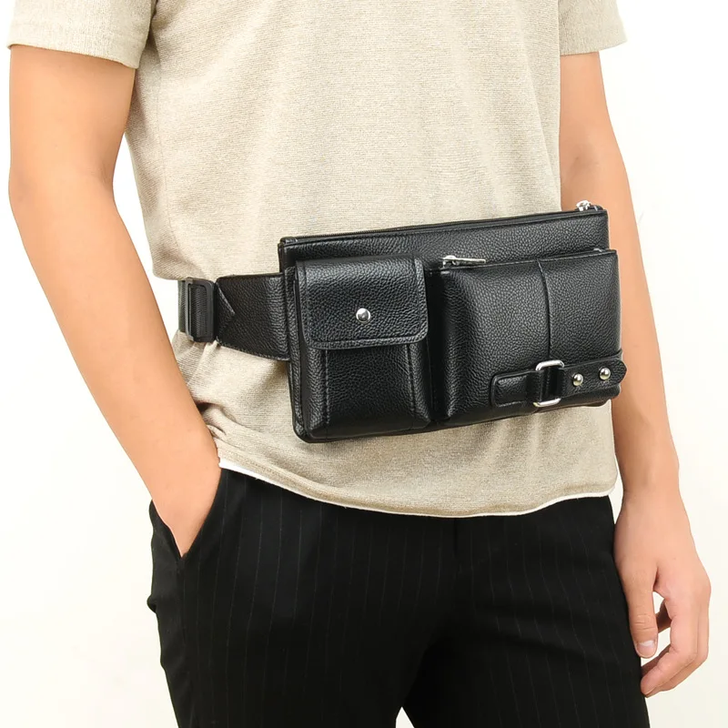 Men'S Waist Pack Fanny Male Designer Genuine Leather Waist Bag Purse Waterproof Pu Tactical Man Belt Pouch Handbag Free Shipping