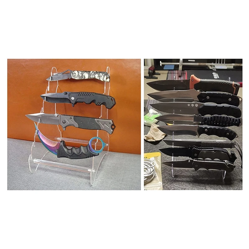 Heavy Duty Acrylic Knife Display Stands,Pocket Knives Easel Holder,Hunting Survival Knife Rack,1 Piece (Eight Layers)