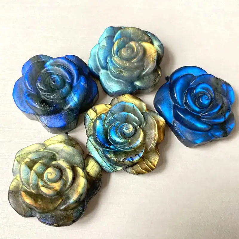 

Цельный кусок ручной работы, Кристальный кабошон, натуральная синяя вспышка, лабрадорит, роза, цветок для подвески, 1 покупатель