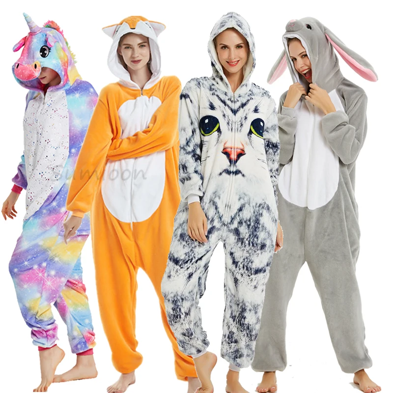 Зимняя Пижама-кигуруми Oneise для детей, взрослых, для мальчиков и девочек, единорог, пижама с животными, кроликами, мультяшная одежда для сна, комбинезоны с единорогом, женские пижамы