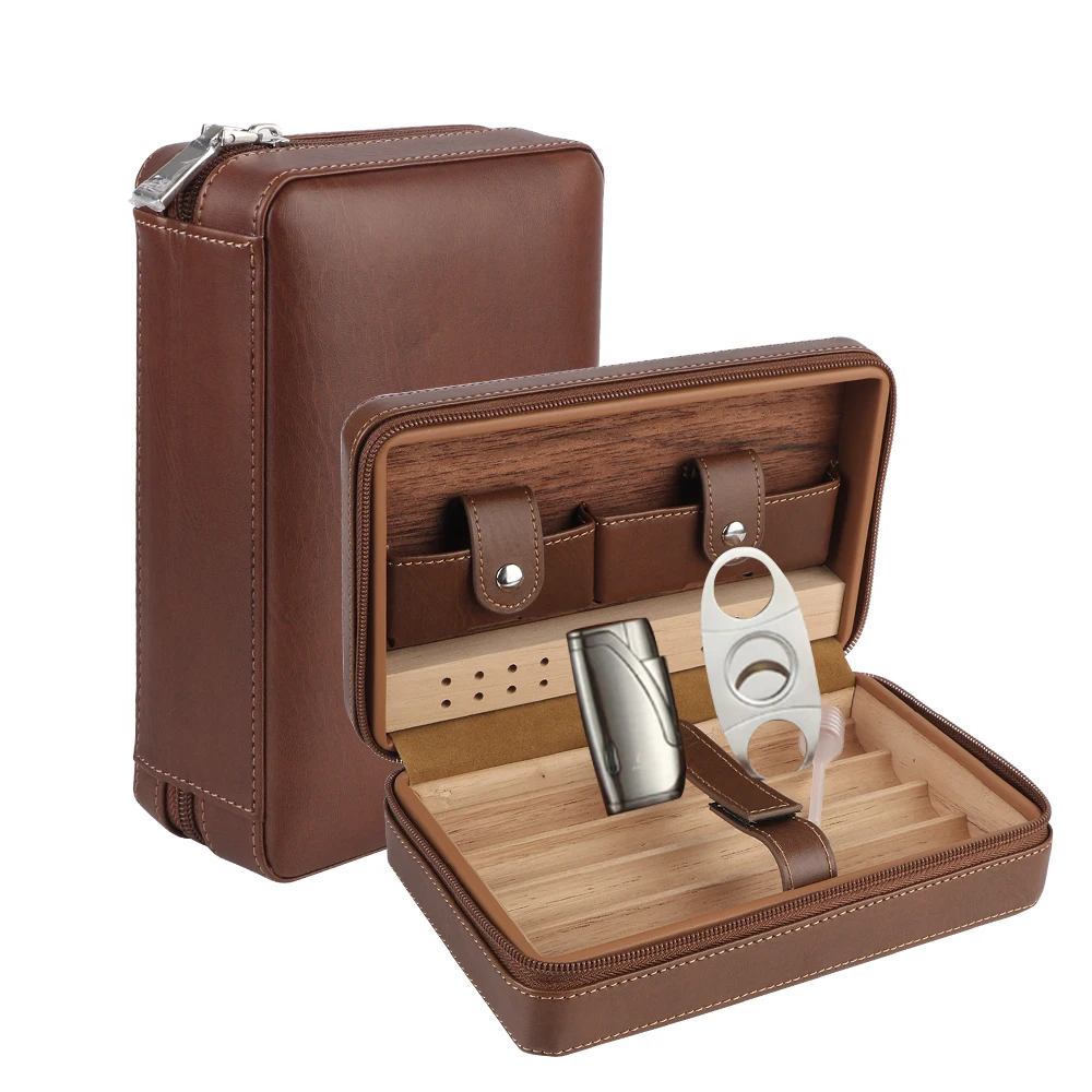 Хранение искусственных сигар для путешествий Кожаный портсигар с 4 отделениями и