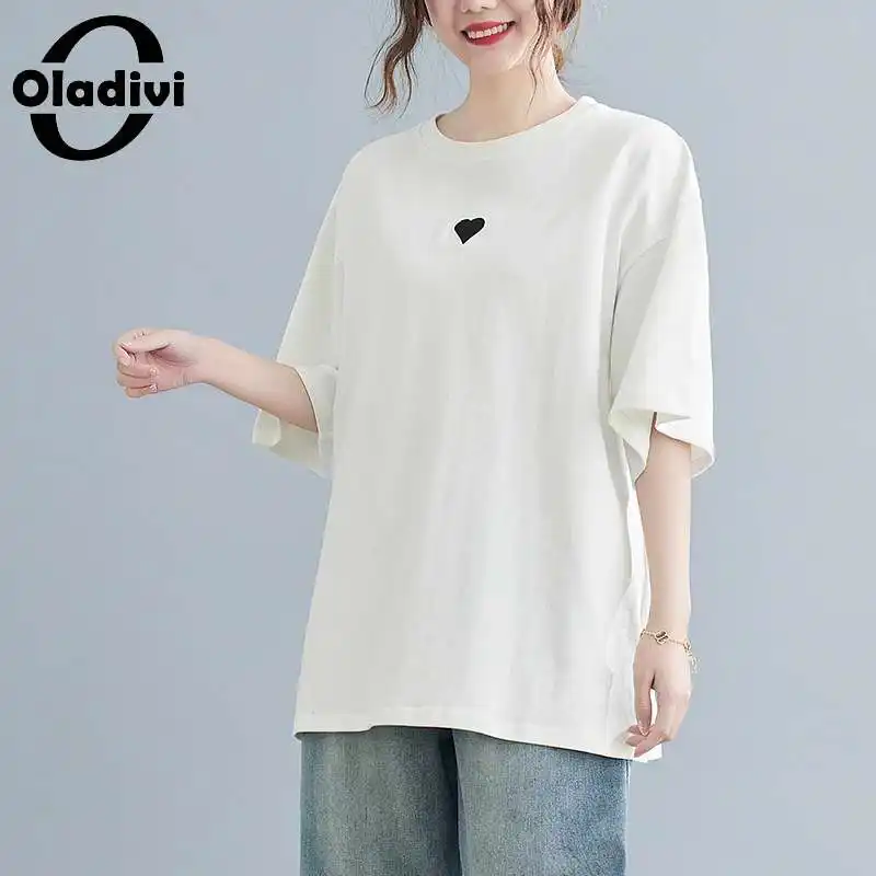 

Oladivi Oversized Clothing Casual Loose Embroidery Tshirts Women Summer 2022 New Simple Style Basic Tees Shirts Ladies Tops 3XL
