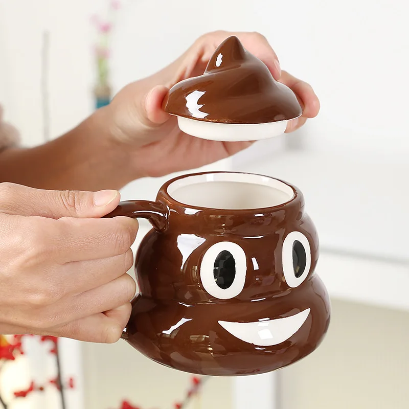 

1PC 400ML Poop Coffee Cups Funny Mugs Cartoon Coffee Milk Mug Porcelain Water Cup With Handgrip Lid Tea Cup Office Drinkware