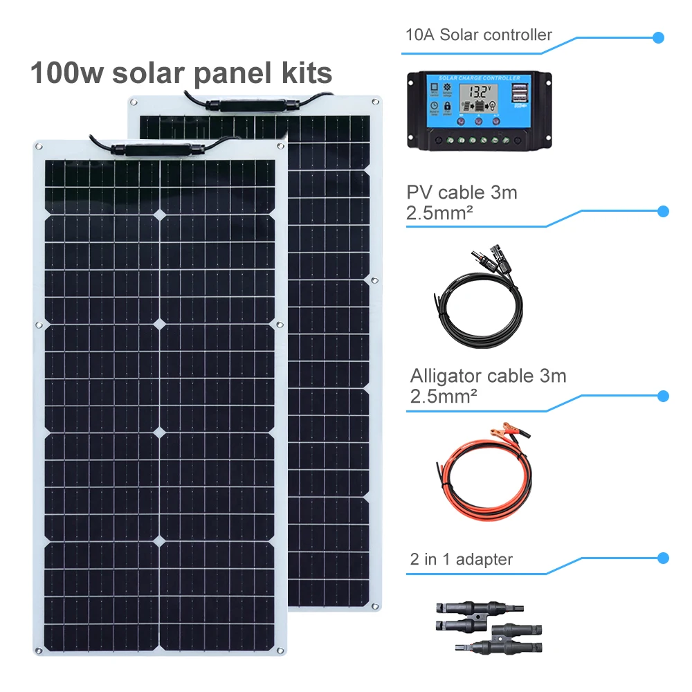 

1-2X 50 Watt High Efficiency Solar Panel Kit 100W 12V Flexible Monocrystalline Photovoltaic Panels Module Solar Power Generation