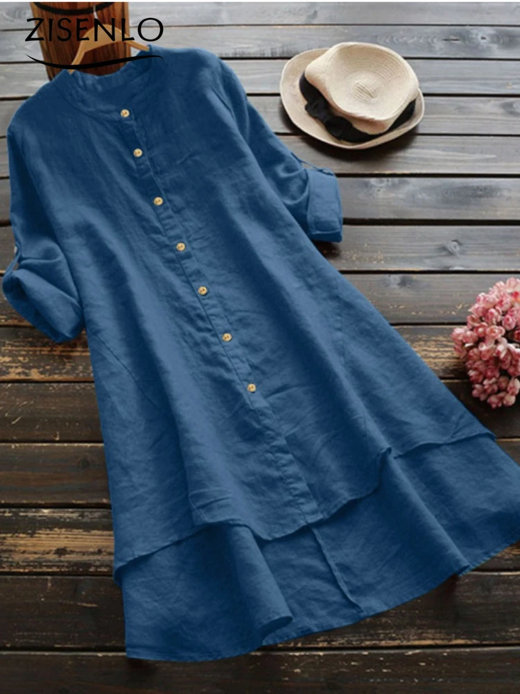 Женская футболка с длинным рукавом из хлопка и льна |