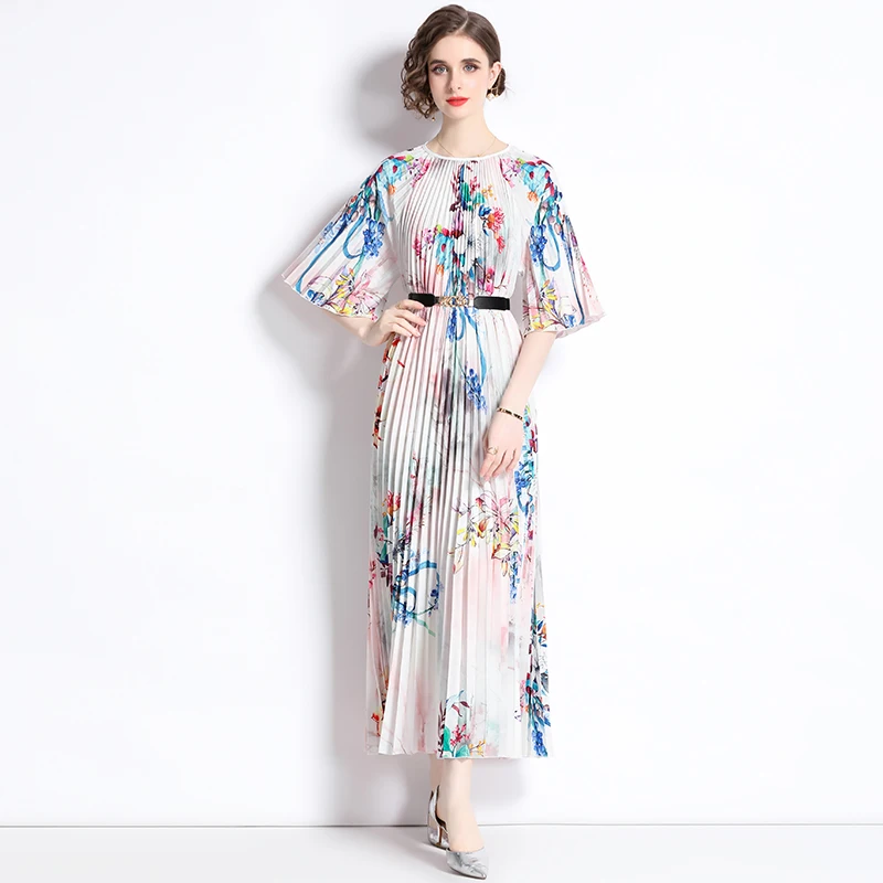 

Женское шифоновое платье макси, модельное элегантное платье для отпуска с расклешенным рукавом и цветочным принтом, богемное длинное плать...