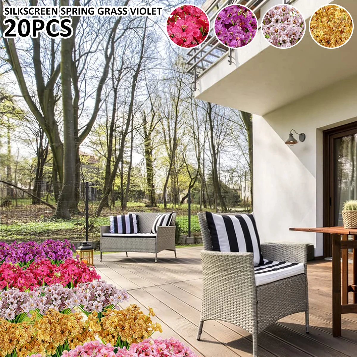 

20 шт. искусственные шелковые фиолетовые цветы, устойчивые к УФ-излучению искусственные фиолетовые цветы, многоразовые Искусственные пласт...