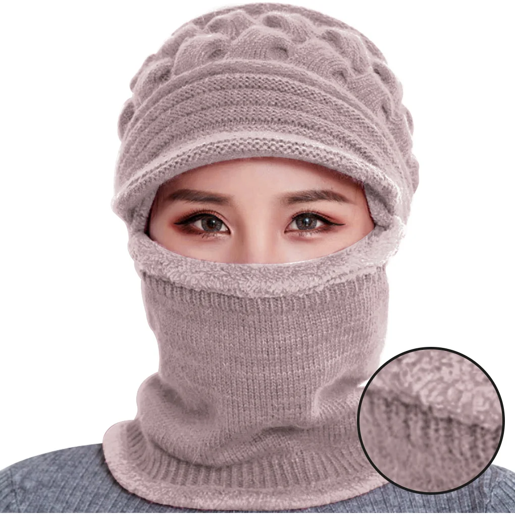 

2020 New Winter Balaclava Beanies Mother Hat Women Warm Thick Skullies Riding Outdoor Hats Gorras Stripes Beanie Cap Mask