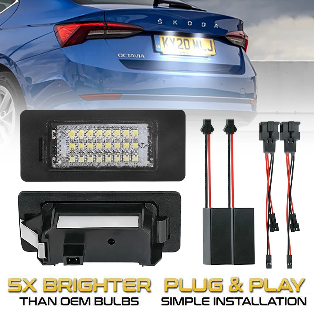 Фото 2 шт. без ошибок 24 SMD светодиодный номерной знак освещение для Skoda Superb Kodiaq Octavia Karoq Rapid Yeti разведчик автомобильные аксессуары №1