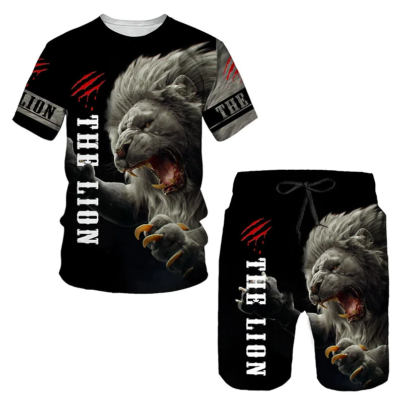

Ferocious Lion Summer 3D Printed Men's T-shirt Shorts Set Men's Sportswear Tracksuit O Neck Short Sleeve Men's Clothing Suit