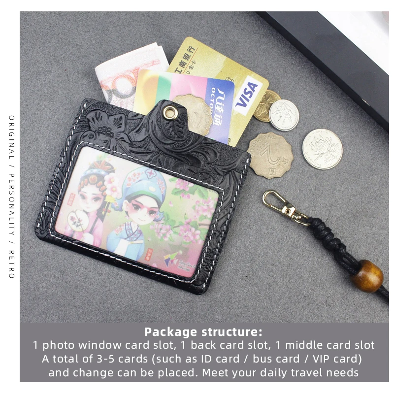 Business Badge Card Holder Genuine Leather ID Card Slot Badge License With Lanyard Multi-Color Options