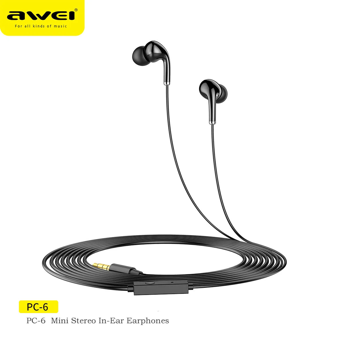 

Awei 3.5mm In Ear Headset Wired Headphone with Microphone Bass Stereo 1.2m Earbuds Sports In-line Control For All Sports Phones