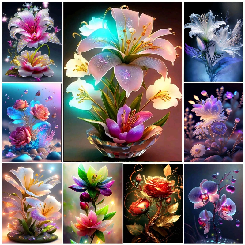 

Алмазная 5D картина «сделай сам», вышивка с цветными цветами лилии, розы, орхидеи, мозаика, полный набор для вышивки крестиком, декор для гостиной