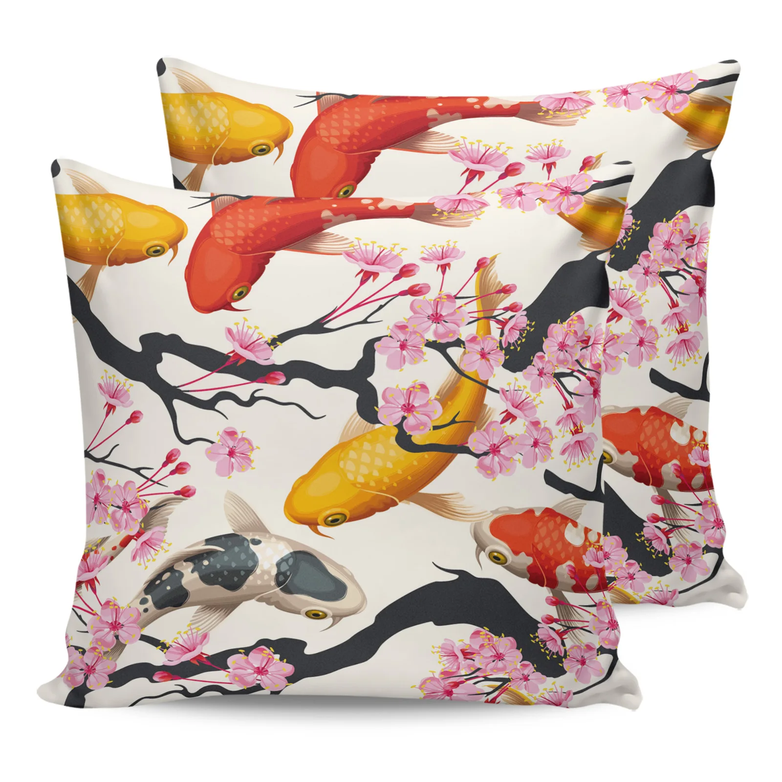 

2PCS Pillowcases Japanese Style Carp Cherry Blossom Cushion Cover Home Bedding Living Room Decorative Couch Throw Pillow Case