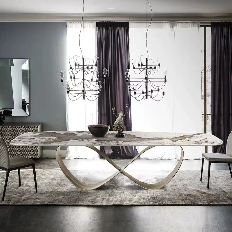 

Table Bright Rock Plate Simple Design Stainless Steel Restaurant Home Square Luxury Dining Table