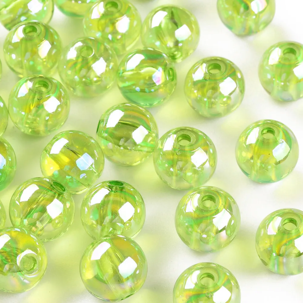 

50pc Transparent Acrylic Beads AB Color Plated Round Yellow Green 12x11mm Hole: 2.5mm