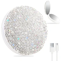 luxurious bling rhinestone compact mirror women travel makeup mirror rechargeable led lighted handheld pocket mirror magnifying