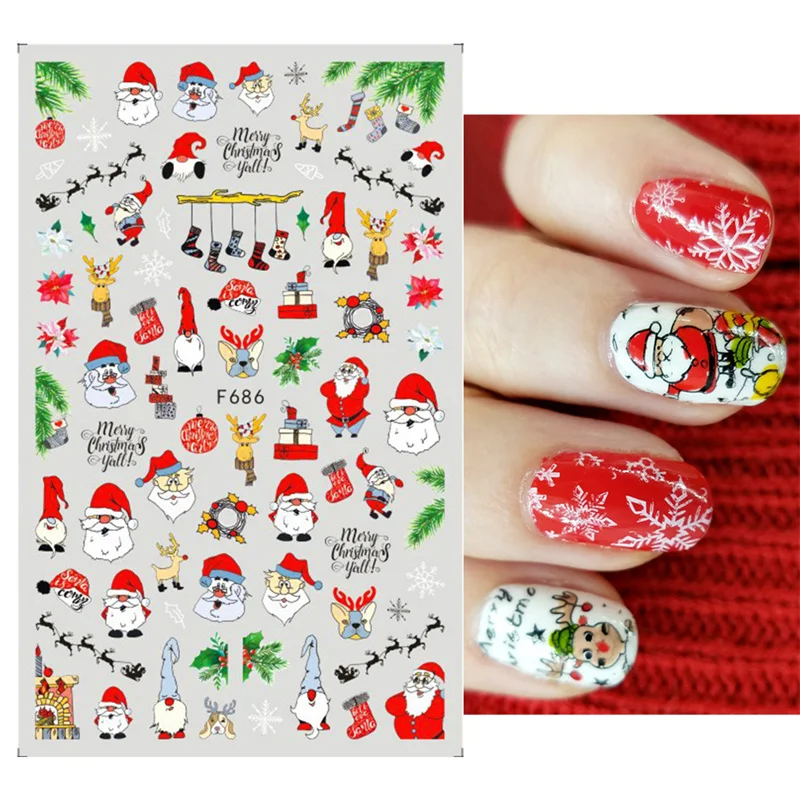 

1pcs Christmas Nail Stickers Santa Elk Snowflake Leaves Decals Press On Nails Adhesive Slider Manicure Tattoos Tools DIY Decora