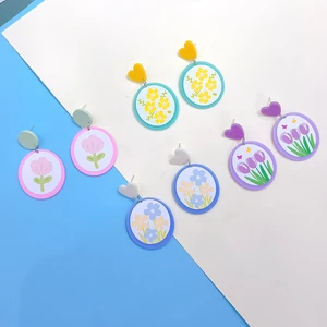 piercing Imitation jewelry earrings Women dangle pendientes verano 2022 ceрьги 2022 тренд HoBИH trend new flower lovely cute