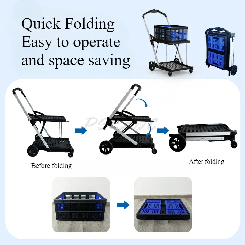 Многофункциональная Складная двухслойная тележка пластиковая корзина прямая