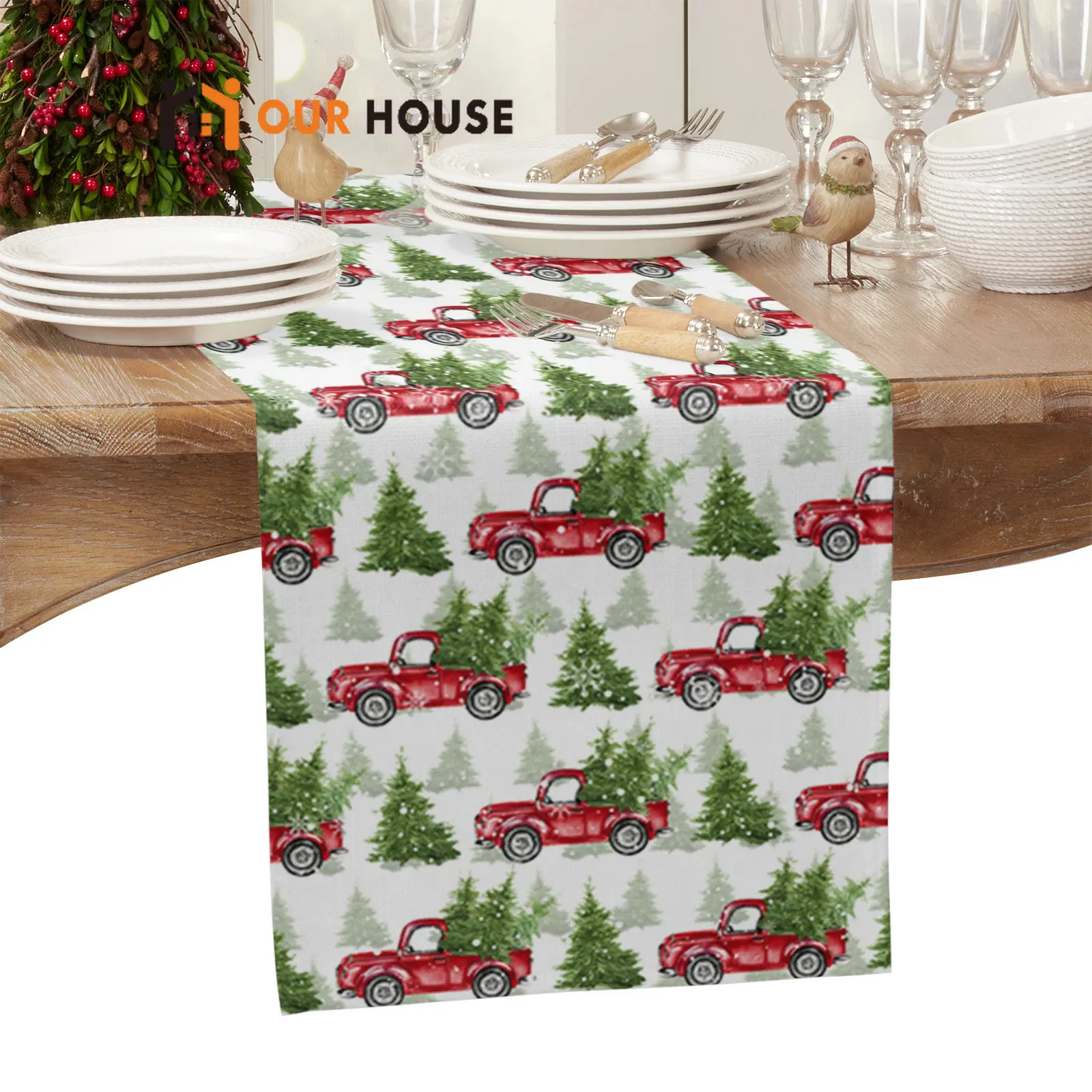 

Рождественская ферма, грузовик, дерево, аксессуары для стола, Свадебный декор для вечерние настольная дорожка