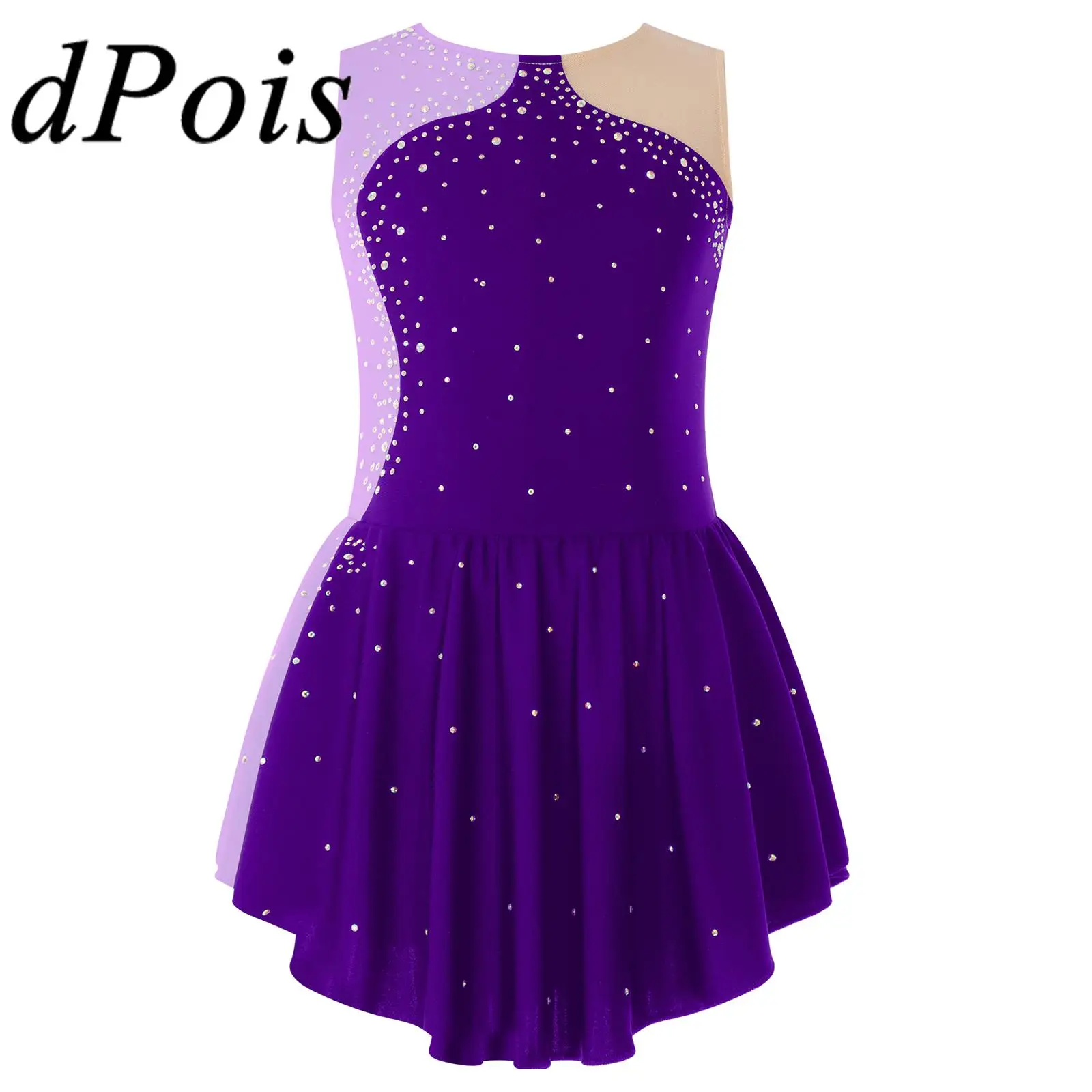 

Kids Girls Sleeveless Patchwork Figure Skating Dress Children's Gymnastics Leotard Ballet Dress Teens Ice Skating Costumes