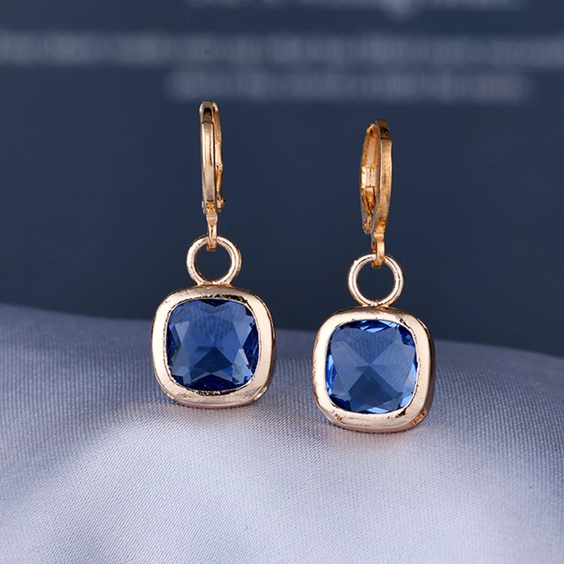 

Statement Square Blue Sapphire Jewelry Set for Women Wedding Engagement Gold Necklace Earrings Charm Jewelry Joyas De Mujer