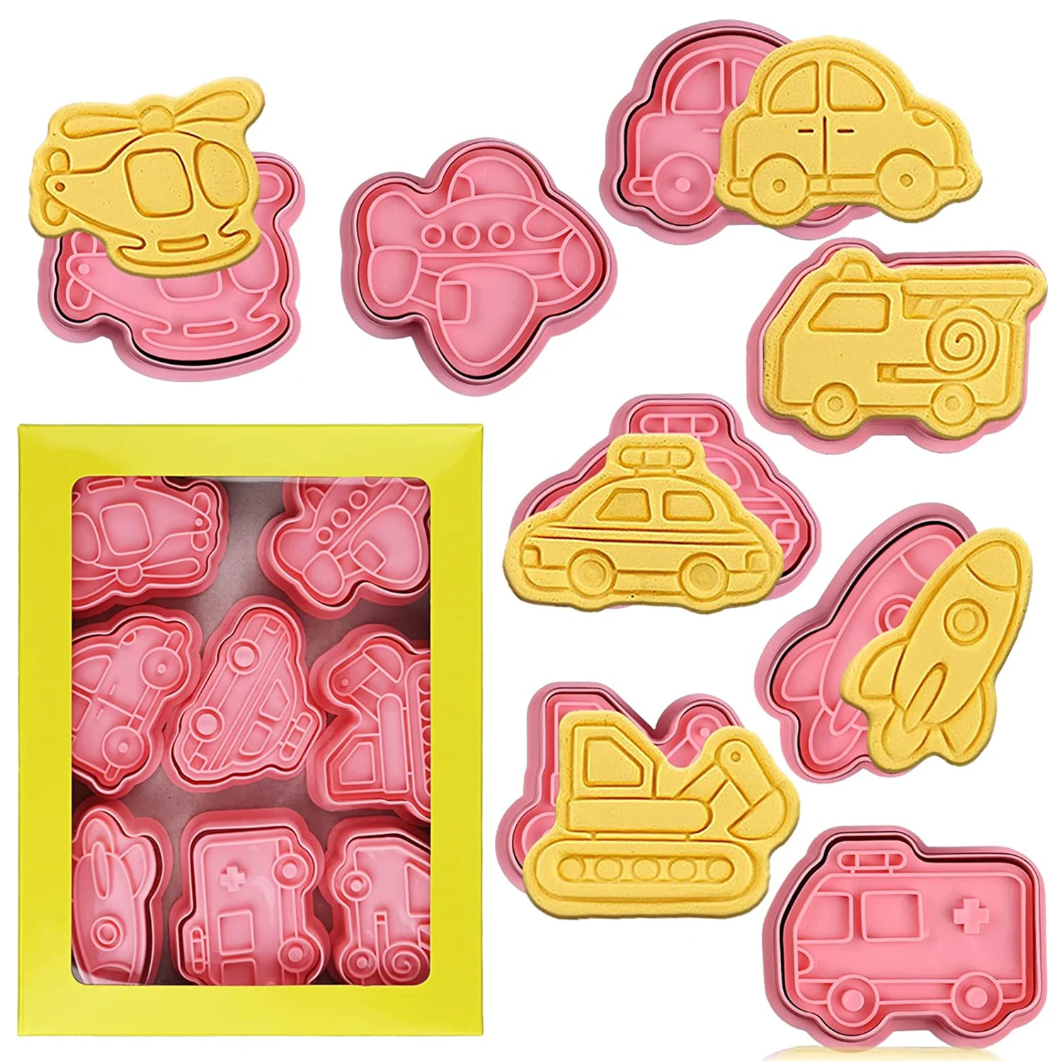 

Transportation Vehicle Cookie Cutters Stamper Set Plastic Mini Biscuit Cutter Mold for Baking 3D Fondant Stamps Cake Decor Tools
