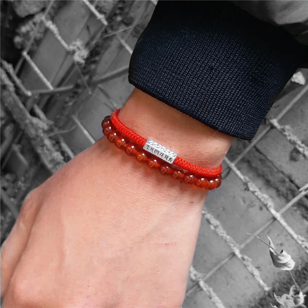 

Feng Shui Red Stone Beads Bracelet Men Women Woven Thread Rope Lucky Bangles Amulet Buddha Healing Balance Tag Bracelets