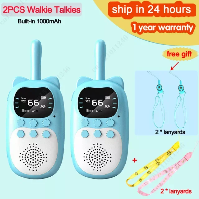 2pcs Children Walkie Talkie Kids Rechargeable 1000mAh Handheld 0.5W 5km Radio Transceiver Interphone Toy For Girls and Boys Gift
