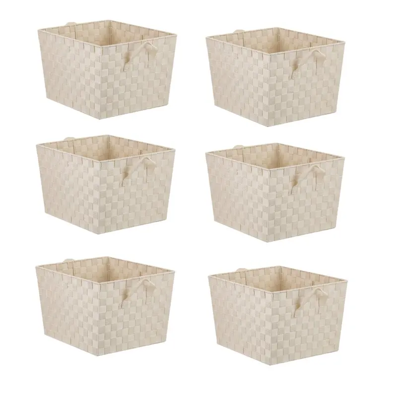 

Luxurious, Polyester Woven 6 Pack Ivory Storage Bin with Handles, Ideal for Organization and Perfect Storage Solutions.