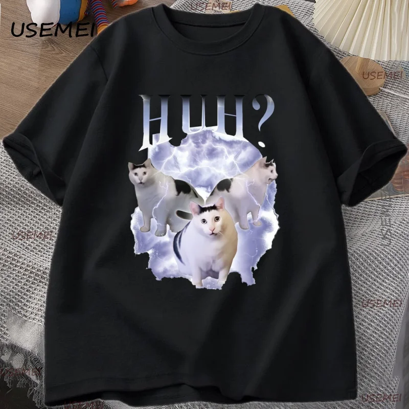 Фото Huh Cat Chonky Ben Meme Cat Футболка Мужская рэп 90-х Винтажные графические футболки Harajuku Хлопок с короткими рукавами Мужская одежда Уличная одежда №2