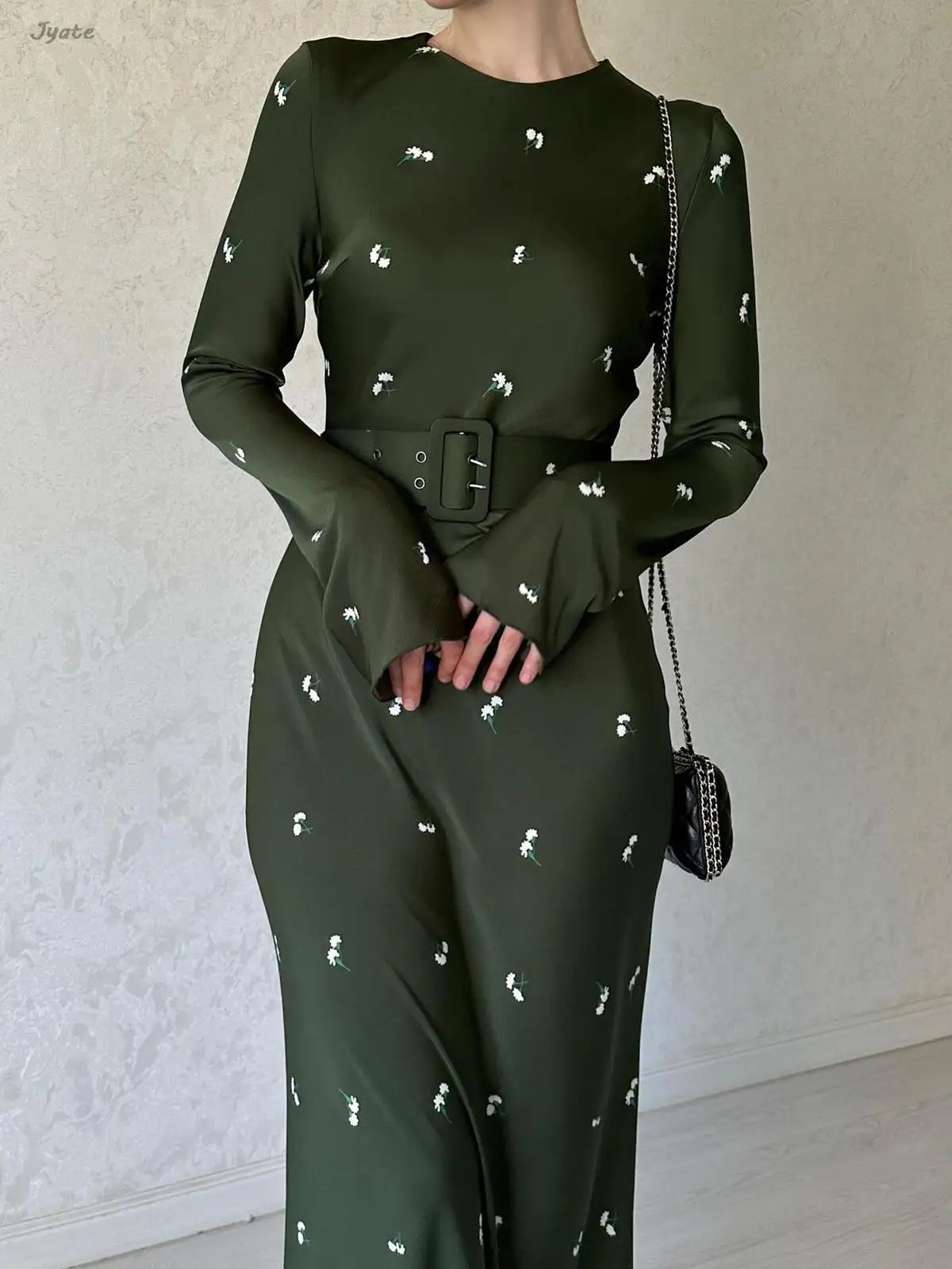 

Retro Luxury Floral Print Party Vestidos With Belt Spring Fashion Maixi Long Dress Women Chic Slim Autumn Robes Vintage New