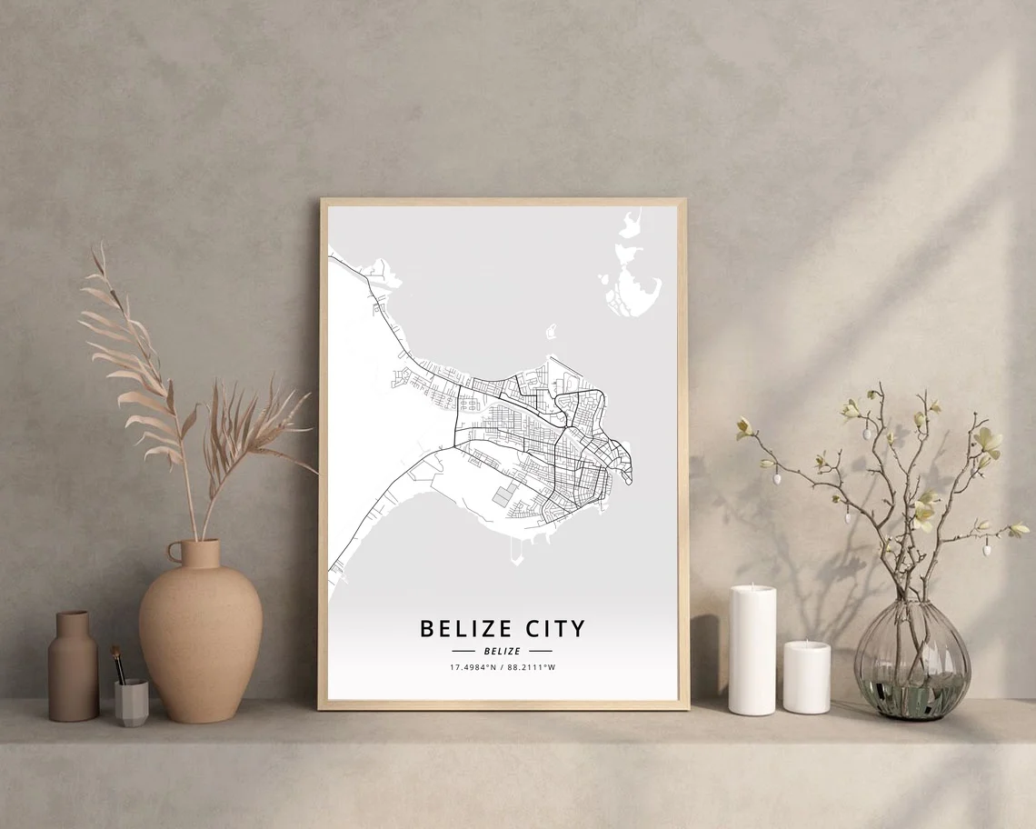 

Черно-белая карта города Белиз из Белиза домашний Декор без рамки