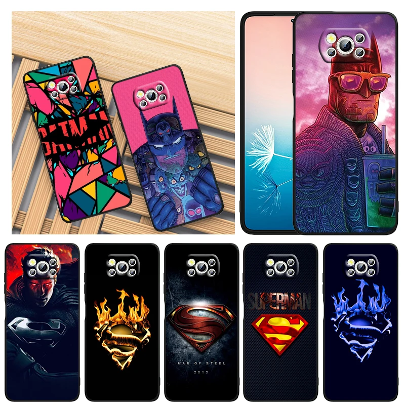

Superhero Superman Batman Phone Case For Xiaomi Mi Poco X4 X3 NFC F4 F3 GT M5 M5s M4 M3 Pro C40 C3 5G Funda Black Soft Cover
