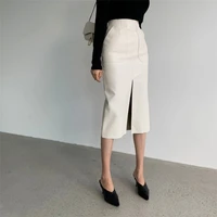 new ladies pu leather skirt high waist bag hip skirt female front split zipper midi pencil short dresses 2021 autumn and winter