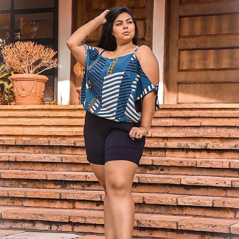 Plus Size Two Piece Set Women's Summer Clothing Wholesale Hollow Out Sleeve Print Short Sets Matching Ou 3xl 4xl 5xl 6xl